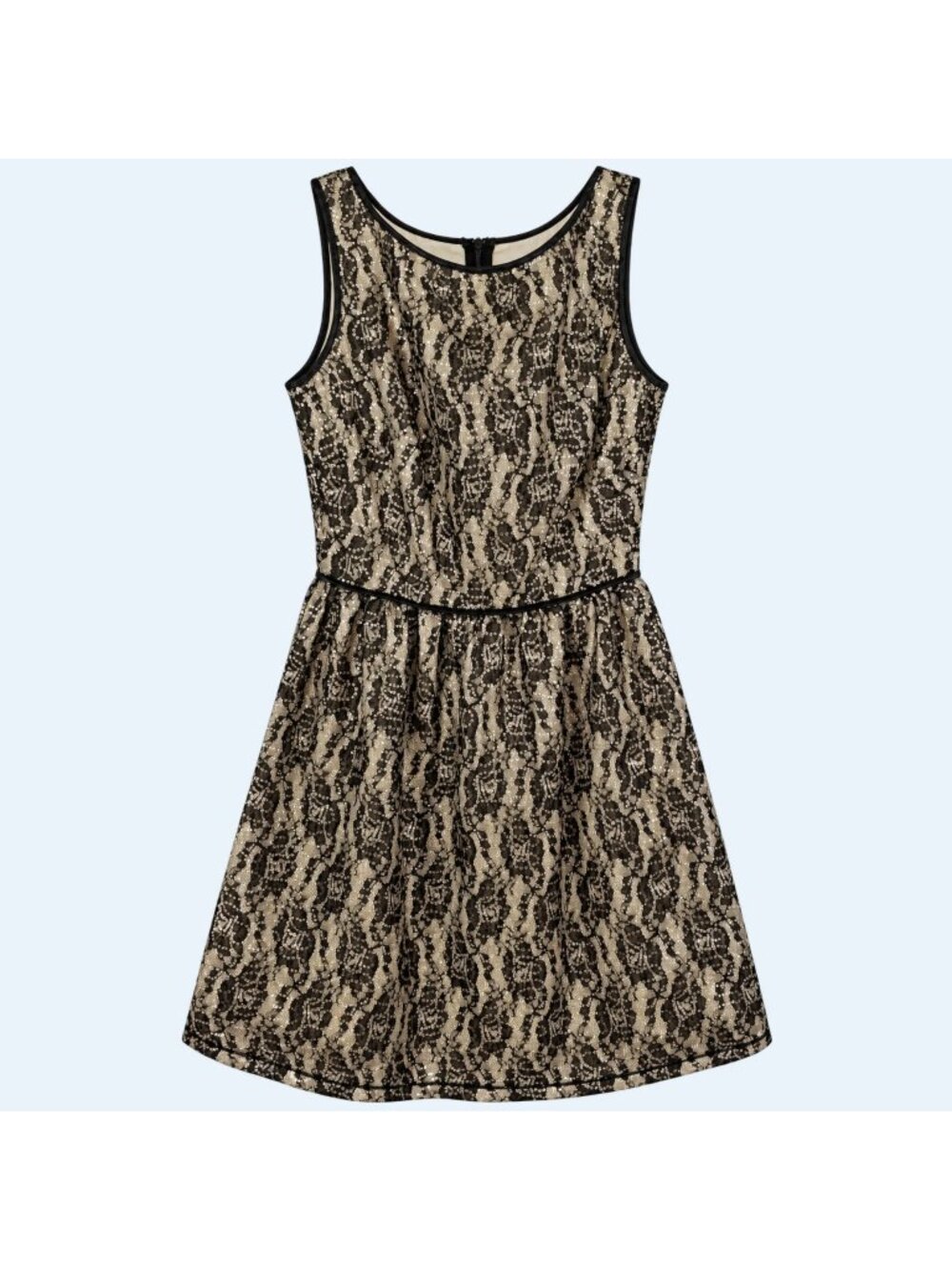 Chelsea & Violet Dress Womens XS Lace Sequin A Line Black Ivory Sleeveless Knee